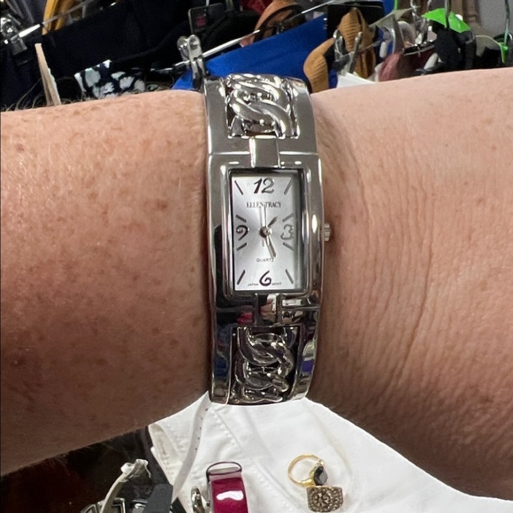 Ellen Tracy Women's Cuff Watch, Rectangular, Silv… - image 1